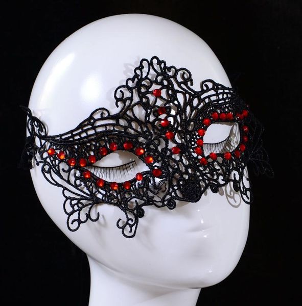 Masque pour les yeux en dentelle pour femmes, nouveau Design, boule de mascarade en cristal rouge, fête d'halloween 2436941