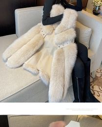 Nieuwe ontwerp vrouwen herfst winter PU leer gepatcht faux vossenbont mode v-hals vest jas mouwloze tops SMLXLXXL3XL