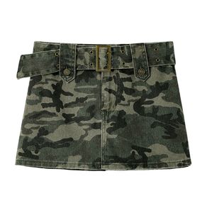 Nieuw design camouflageprint hoge taille voor dames met riem, mini-korte rok met veiligheidsshort aan de binnenkant SMLXLXXL