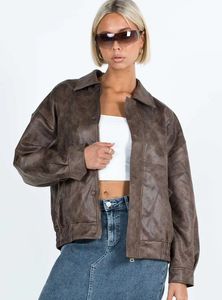 Nieuw design dames coole mode turn-down kraag kunst suède leer losse jas met lange mouwen SMLXL