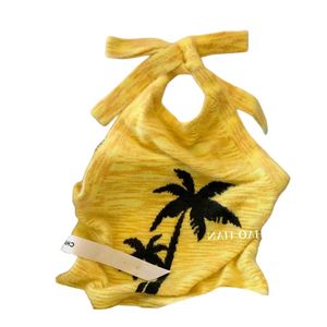 Nouveau design femmes licou cou couleur jaune cocotier imprimé tricoté sexy plage été réservoirs camisoles gilet SMLXL