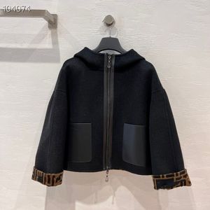 Abrigo holgado de moda jacquard con letras de mosca frontal y cremallera de lana de Cachemira con capucha para mujer de nuevo diseño casacos SML