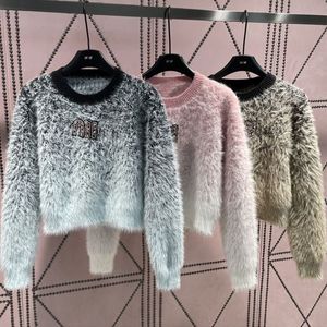 Nouveau design femmes lettre strass logo dégradé couleur mode mohair laine tricoté épais pull pulls SML