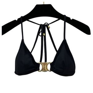 Nieuw ontwerp dameslogo versierd zwart gewatteerd sexy bikinipak swinwear badset SMLXL