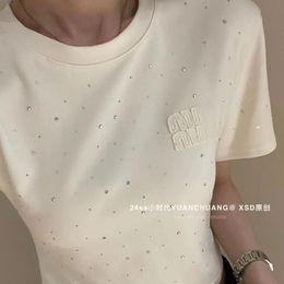 Nouveau Design femmes à manches courtes lettre broderie strass brillant bling haut court t-shirts SML