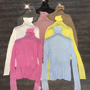 Nieuwe ontwerp vrouwen effen kleur strass patchwork glanzend bling coltrui lange mouwen gebreide zachte trui jumper pullover tops