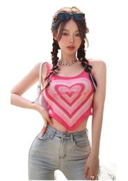 Nieuw design vrouwen spaghetti band liefde hart letter print patroon schattige asymmetrische onregelmatige crop top vest tanks camis