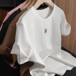 Nuevo diseño para mujeres Fabricación de algodón de manga corta Logotipo de tela Terry Diseñador de bordados Camisetas de verano MLXLXXL