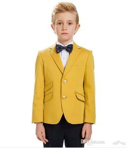 New Design Yellow Boys Formal Occasion Tuxedos Notch Lapel Kids Wedding Tuxedos Child Party Holiday Blazer Suit (Jacket+Pants+Tie) 110