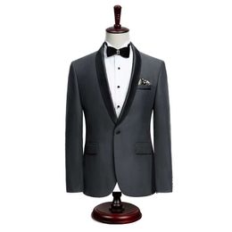 Nieuwe Designe One Button Grey Groom Tuxedos Excellent GroomsMen Men Formal Suits Business Prom Pas Personaliseer (Jas + Pants)