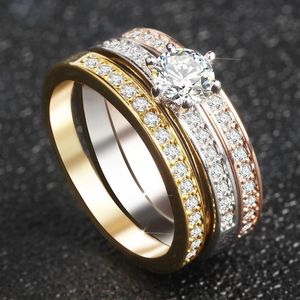 Nieuw ontworpen 18K vergulde 3 in 1 set ring met diamanten micro ingelegde zirkoon damesverlovingsring Trouwringen Designer Sieraden Rood-03
