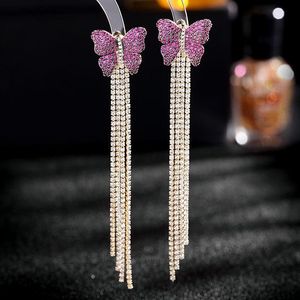 Nieuw ontworpen Dange Butterfly Women Tassel oorbellen Retro Flower Bow-Knot Micro Inlays Color Diamonds Paar oorstudies Celebrity F263O