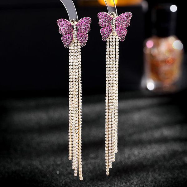 Nuevo diseño Dangle Butterfly mujeres borla pendientes retro flor arco-nudo Micro incrustaciones color diamantes pareja pendientes Celebrity f232k