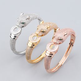 Nuevo diseño de moda guepardo brazalete de mujer pulsera de oro rosa lleno de diamantes joyería de diseñador Lie-6021