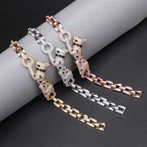 Nieuw ontworpen mode luxe cheetah armband vrouwen mannen dikke ketting punk armband zilver volledige diamanten ketting oorbel designer sieraden lie-6021004