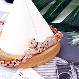 Nouveau conçu mode luxueux collier de guépard femmes hommes chaîne épaisse bracelet punk or rose plein de diamants boucle d'oreille bijoux de créateur Lie-6021000