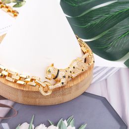 Nuevo diseño de moda lujoso collar de guepardo mujeres hombres cadena gruesa pulsera punk oro lleno de diamantes pendiente moda encanto diseñador joyería