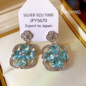 Nieuw ontworpen mode luxe oorsteker kleurrijke kristallen vier blad bloem vierkante hanger vrouwen oorbellen micro ingelegde diamanten lente zomer sieraden