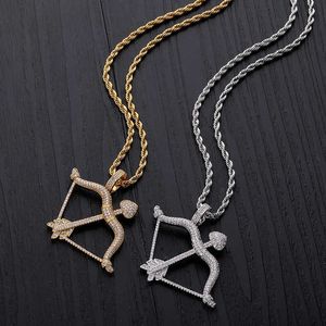 Nouveau conçu glacé arc pendentif solide dos collier Hip Hop or argent couleur hommes/femmes breloque chaîne bijoux