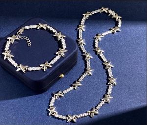 Nieuw ontworpen hanger ketting Koper 18K verguld glanzend metaal X letters Micro inleg diamanten luxe damesarmband oorbel Cou4161757