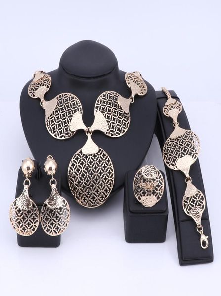 Nouveau conception de bijoux en couleur Silvergold Set Nigerian Vintage Party Déclaration de boucles d'oreilles Big Collier Bague d'oreilles pour femmes1379609