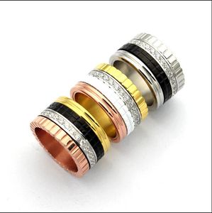 Nieuw ontworpen titanium stalen keramiek ring met zwart-witte kleur tandwiel ingelegde diamanten ring roterende ringen ontwerper sieraden RFL200R