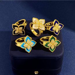 Nieuw ontworpen Trouwringen Diamond vier bloemblaadje bloem ring met diamant turkoois vrouwen ring Designer Sieraden P04