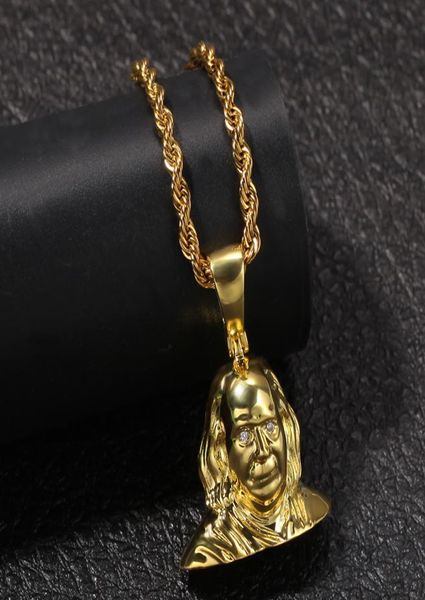 Nouveau designer 18k Gold White Gold CZ Hip Hop Président Head Portrait Portrait Pendant Collier Chain de collier pour hommes HipHop Juif 4377683