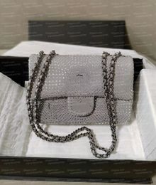 Nuevo diseñador 23A Bolso Bolso con solapa de diamantes de imitación 10A Mujeres de alta calidad Oxford de lujo Cadena de cuero genuino Bolso cruzado Bolso bandolera Bolso de noche Monedero de 20 cm con caja