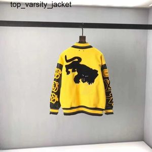 Nuevo diseñador 23ss Hot Men's and Women's Jackets Fashion Letters Bordado Patchwork Baseball Jersey Yellow Heavy Duty Leather para mujer para hombre Letterman jacket