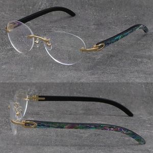 Nieuwe Designer Abalone Shell Inside Buffalo Horn Metal Rimless Frame Man Vrouw Ronde Optische C Decoration Frames Mix Myopic Bril Gold 3524012 Eyewear Maat: 54-18-140