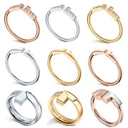 Nieuwe designer band Sier Diamond Open T Womens Wedding Ring Brand Fashion Classic Wired T1 Rings For Women Men Valentine Anniversary Gift Blue Box