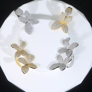 Nouveau concepteur grandes fleurs plantes ouvert taille réglable bague de haute qualité pavé cubique zircon hip hop femmes anneau pour bijoux de mariage en gros