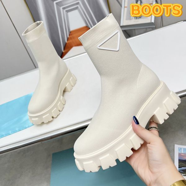 Nouveau designer bottes Monolith tricot botte bleu profond voile blanc luxe femmes plate-forme chaussures en cuir Eur 35-40