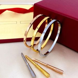 NIEUWE Designer Armband Dames Heren Manchet Gouden Bangle Dames Heren Met boor Titanium Stalen Armbanden Goud Zilver Rose Mode Armband Luxe Sieraden met