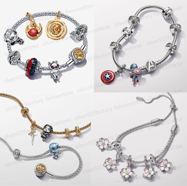 NUEVAS pulseras de diseño para mujer DIY fit pandoras Juegos de Tronos Juego de pulseras con dijes colgantes de oro Pendientes de joyería Pearl Station Regalo con dije colgante en flor de cerezo