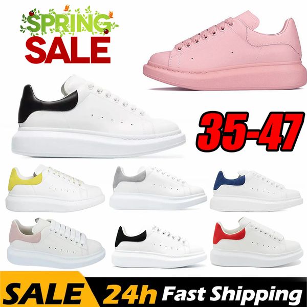 Nouveau designer chaussures décontractées femme hommes blanc cuir de veau lisse grands lacets plats plate-forme semelle en caoutchouc baskets noir rose bleu bout arrondi daim bas haut