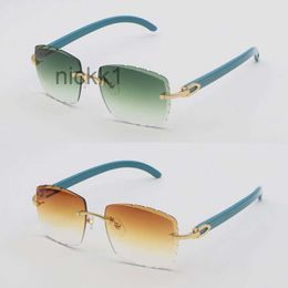 Nuevo diseñador Lente con corte de diamante Azul Madera 3524012 Gafas de sol sin montura para hombre para mujer Gafas de sol de madera cuadradas grandes Marcos de lujo c Decoración Anteojos LS50