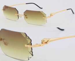 Nuevo diseñador de lente de corte de diamante Gafas de sol cuadradas sin borde de sol de lujo Gasas solares de marco de leopardo marco de oro 18k macho y fem1367706