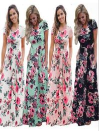 Nouveau Designer Dressss Été Femmes Imprimer À Manches Courtes Boho Robe De Soirée Robe De Soirée Longue Maxi Robe De Mode Robe D'été Vêtements 5 Color7955305