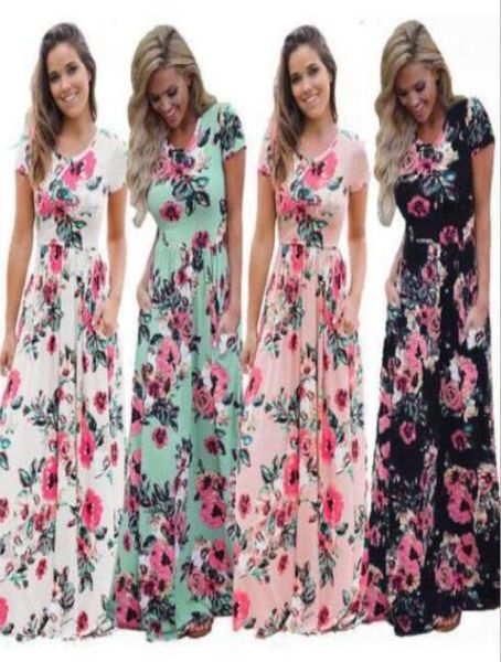 Nuevo diseñador Dressess Verano Mujer Imprimir Manga corta Vestido Boho Vestido de noche Fiesta Vestido largo Maxi Vestido de moda Ropa 5 Color7955305