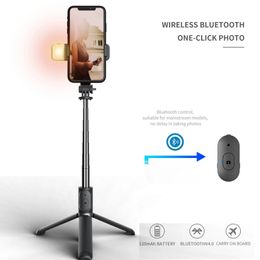 Nuevo diseñador FANGTUOSI Monopod Wireless selfie stick trípode Bluetooth plegable con obturador remoto de luz Led para iphone al por mayor