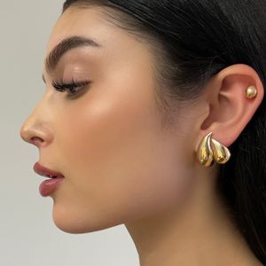 Nieuwe Designer Goud Kleur Chunky Dome Teardrop Erwten Vorm Stud Oorbellen Mini Glanzend Hoog Gepolijst Mode Hip Hop Vrouwen Lady Festival Gift Sieraden