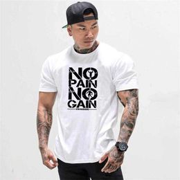 Nouveau designer gymnase Vêtements Bodybuilding Fitness Men T-shirt T-shirt Douleur sans gain Coton Coton à manches courtes Tshirt Sportswear Tee Homme