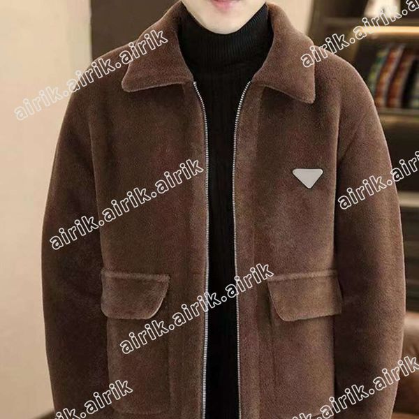 Nouveau manteau de fourrure de vison haut de gamme de styliste, revers court en cuir épais, veste d'hiver coupe-vent à fermeture éclair pour hommes