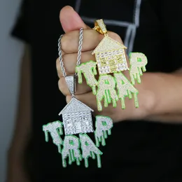 Nieuwe designer huis vorm TRAP brief lichtgevende Charm hanger Ketting Hiphop Vrouwen mannen volledige verharde 5A CZ Party gift sieraden