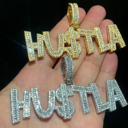 Nieuwe Designer Hustla Letter Us Dollar Teken Hanger Charme Ketting Iced Out voor Mannen Bling Zirconia Cz Charm Vergulde hip Hop Mode-sieraden