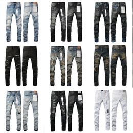 Nuevos jeans de diseñador para pantalones de hombre Jeans Purple Jeans Brand Jeans Trends Biker Biker Reped Black Risk Slim Jeans apilados Jeans Men Hol Hip Hip Jeans 06