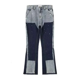Nieuwe Designer Jeans High Street Broek Gewassen Distressed Patchwork Logging Jeans voor Heren Mode Trend Spattende Inkt Bedrukte Wijde Pijpen Broek