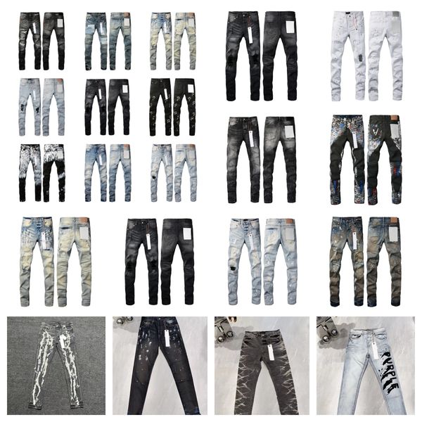 Nuevo diseñador Jeans Purple Jean Mens Jeans Fashion Streetwear Badge Black Skinny Washed Motociclo Manadería Pantalones de cilindro recto